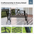 MFSTUDIO 50 Inches Outdoor Garden Bench, Cast Iron Metal Frame Patio Park Bench - Image 5