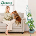 Plant Stands Indoor 3 Tie Green Metal Corner Shelf Plant Pot Holder Planters - Image 5