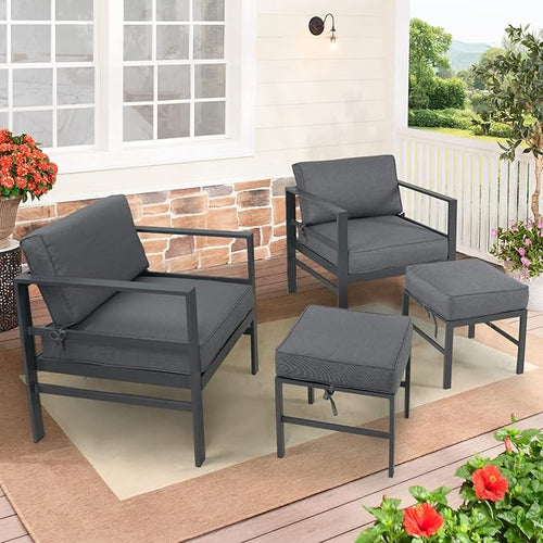2 Pieces Outdoor Ottomans for Patio, No-Assembly Aluminum Outdoor Patio - Image 2