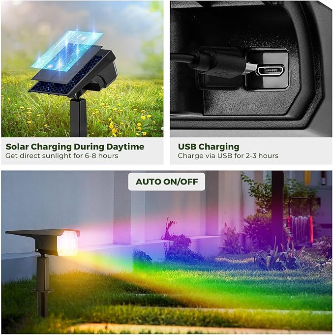 Kingsyard Solar Color Changing Lights 8 Colors, USB & Solar Powered Lights - Image 3