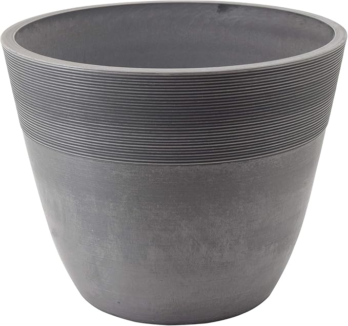 PSW Pot Collection 16-inch Plastic/Stone/Wood Composite Large Ribbed Planter – by PSW
