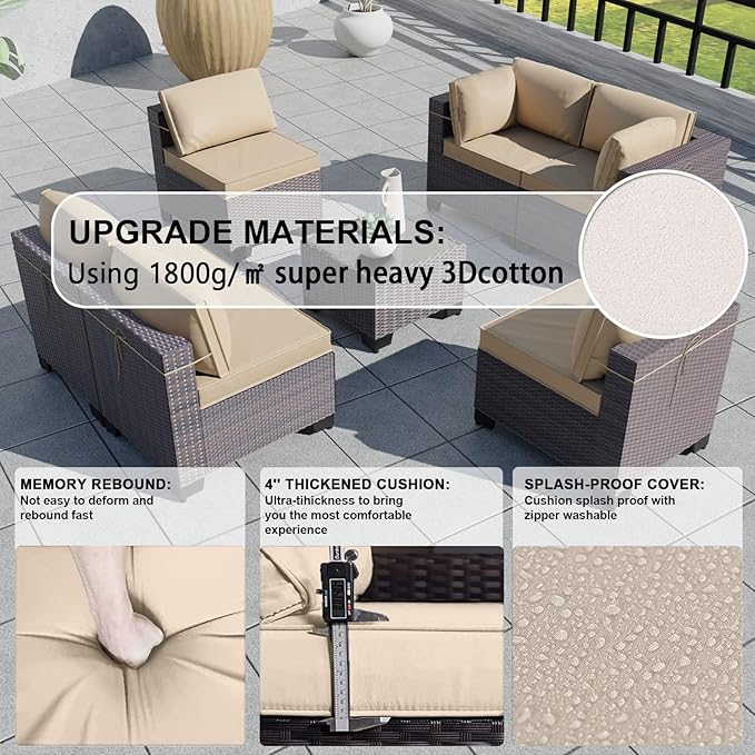 Kullavik 9 Pieces Outdoor Patio Furniture Set PE Wicker Rattan Sectional Sofa - Image 4