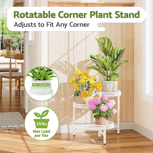 3 Tiered Tall Plant Stand Indoor Outdoor, Metral Plant Shelf - Image 2