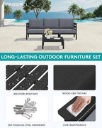 SERWALL HDPE Patio Furniture Set, 4 Pieces Outdoor Sectional Sofa Set, - Image 3