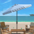 SAFAVIEH 9ft Outdoor Patio Umbrella, Baby Blue & White Trim, Auto Crank Tilt - Image 2