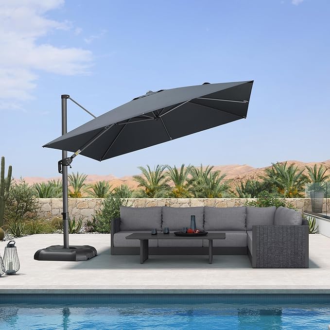 PURPLE LEAF 10 Feet Patio Umbrella Outdoor Cantilever Square Umbrella Aluminum - Image 9