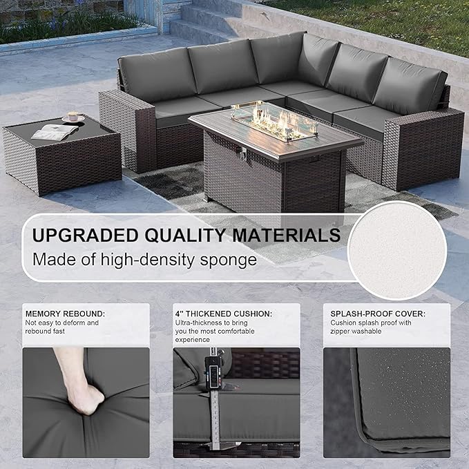Kullavik 10 Pieces Outdoor Patio Furniture Set, PE Wicker Rattan Sectional Sofa - Image 8