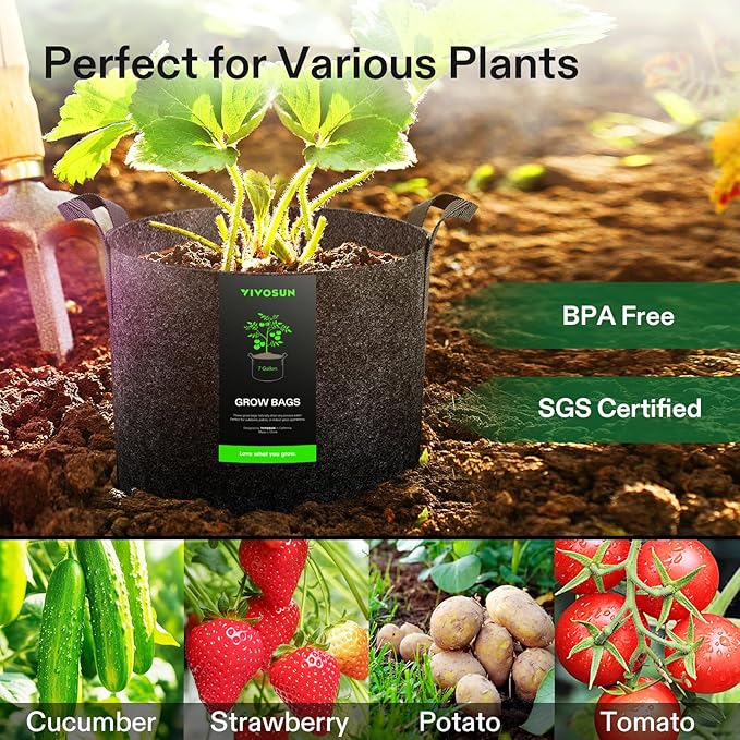 VIVOSUN 5-Pack 7 Gallon Plant Grow Bags, Heavy Duty Thickened Nonwoven Fabric - Image 7