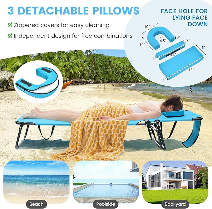 GYMAX Tanning Chair, 350lbs Beach Lounge Chair - Image 4