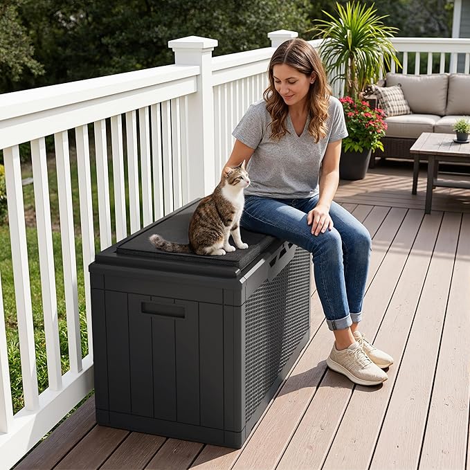 Greesum 100 Gallon Resin Deck Box Large Outdoor Storage Boxes - Image 3