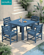 SERWALL Outdoor Dining Set for 4, HDPE Square Table and Chairs Set All Weather - Image 5
