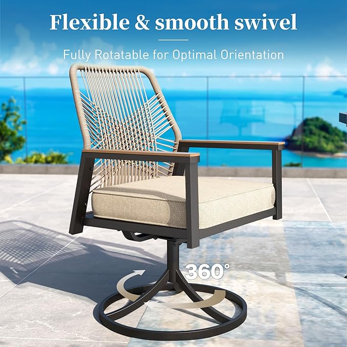 Patio Dining Set 7 Piece, 6 x Woven Rattan Swivel Chairs - Image 3