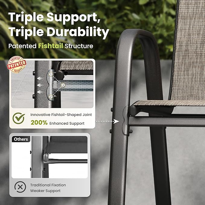 PHI VILLA Patio Chairs Set of 2, Outdoor Stackable Dining Chairs - Image 6