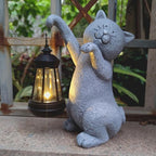 Cat Solar Garden Statues, Resin Cat Figurine Decorations - Image 4