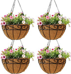 12 inch Metal Hanging Baskets For Plants Outdoor 4 Pack Round Metal Wire by JFFLYIT