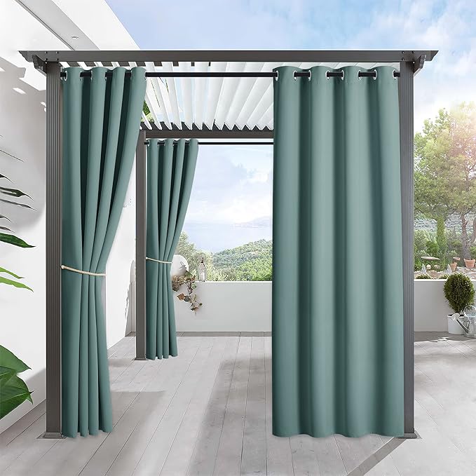 RYB HOME Outdoor Curtains for Patio, Waterproof Blackout UV Protection Outside by RYBHOME