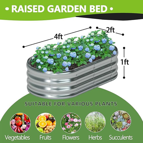 4x2x1ft Galvanized Oval Raised Garden Bed, Outdoor Planter Box Metal Patio Kit - Image 2