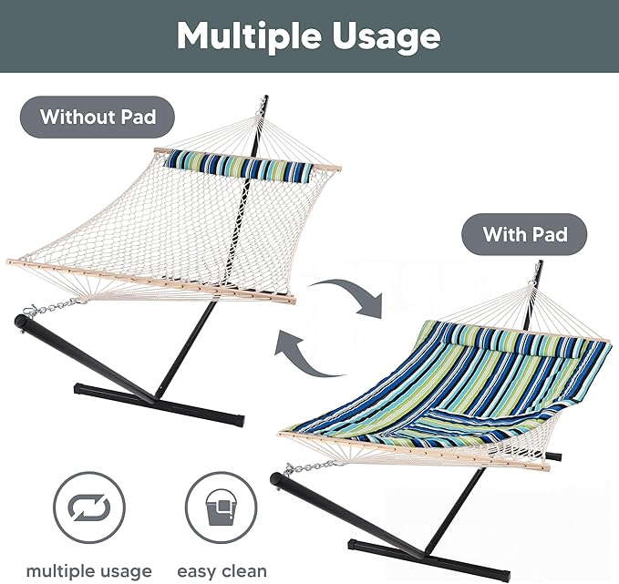 SUNCREAT Hammocks Double Cotton Rope Hammock - Image 3