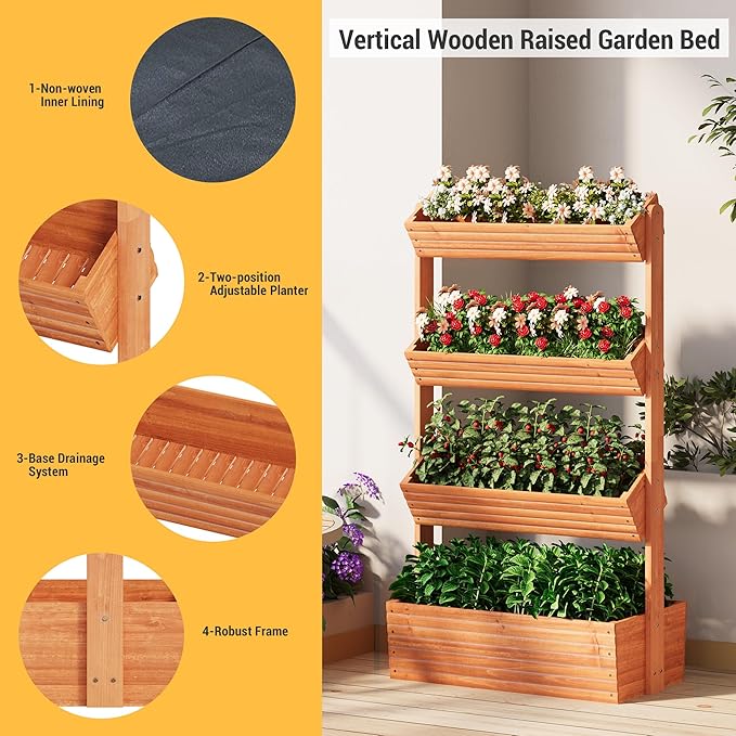 Vertical Wooden Raised Garden Bed Planters Wood Planter Kit Plant Stand Flower - Image 4