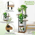 5 Tier Wood Tall Plant Stand Metal Rack Indoor, Round Planter Shelf Display - Image 3