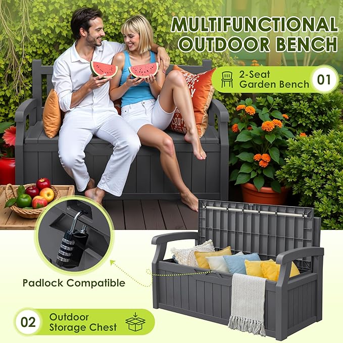 Greesum 80 Gallon Outdoor Storage Bench, Resin Patio Furniture - Image 4