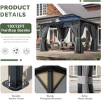 Aoxun 10'x12' Hardtop Gazebo, Aluminum Frame Permanent Pavilion - Image 6