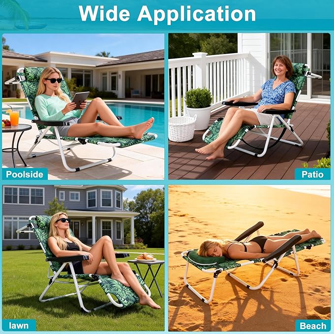 ABORON Tanning Chair with Face Hole, 5-Position Adjustable Reclining Beach - Image 5