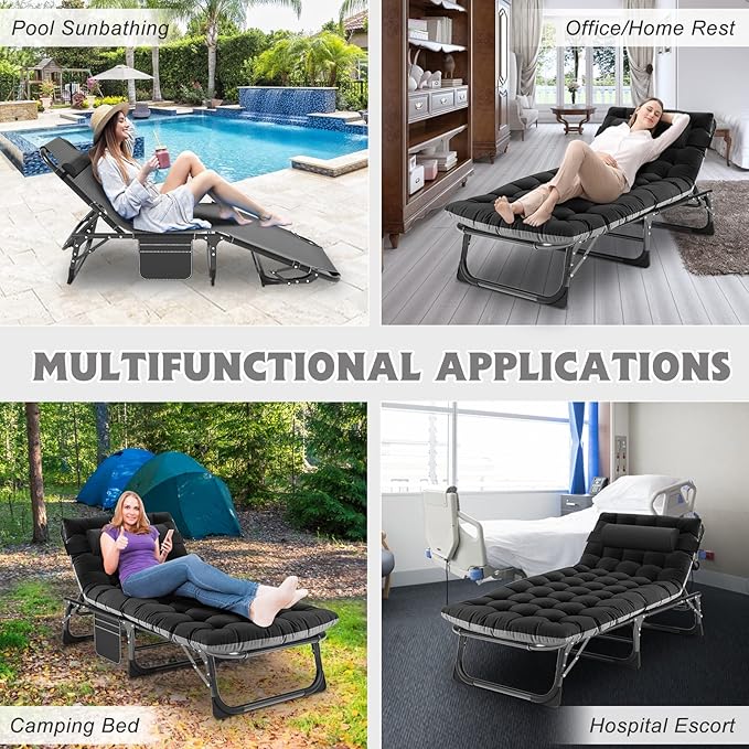 ABORON Heavy Duty Tanning Chair, 5-Gear Outdoor Folding Chaise Lounge Chair - Image 8
