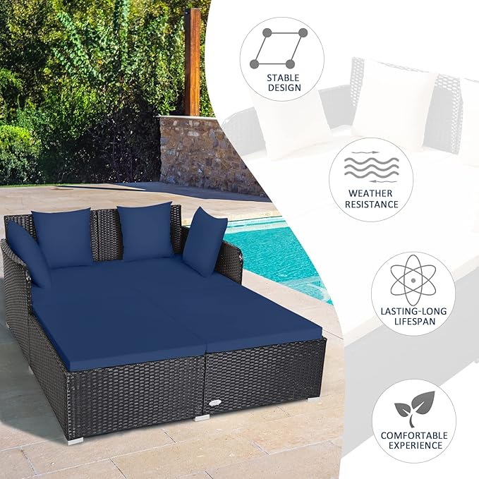 Tangkula Outdoor Rattan Daybed, Sunbed Wicker Furniture w/Spacious Seat - Image 7