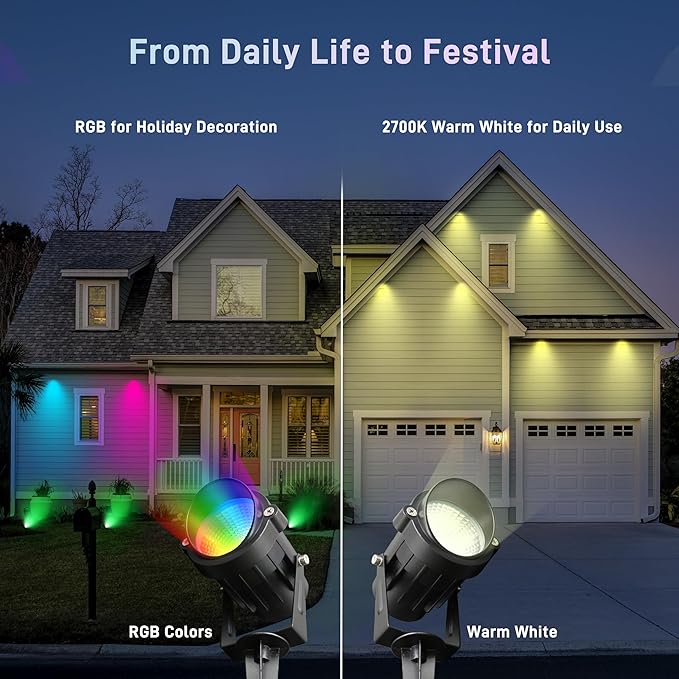 Halloween Christmas Outdoor Spotlights, 12W RGBW Colors Changing Landscape - Image 7