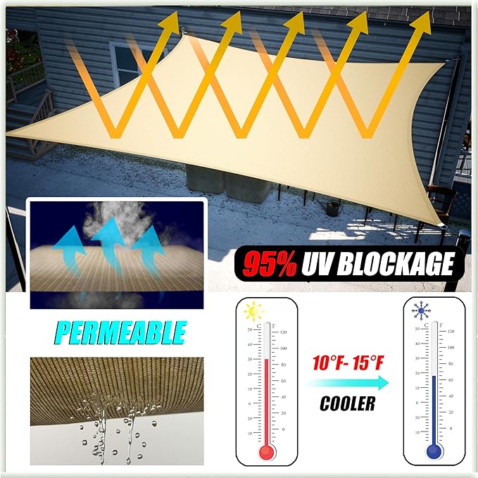 Amgo 24' x 24' x 24' Beige Triangle Sun Shade Sail UPF50+ Canopy Awning AGSLT - Image 4