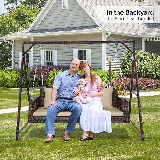 VINGLI Heavy Duty 800 LBS Wicker Hanging Porch Swing - Image 7