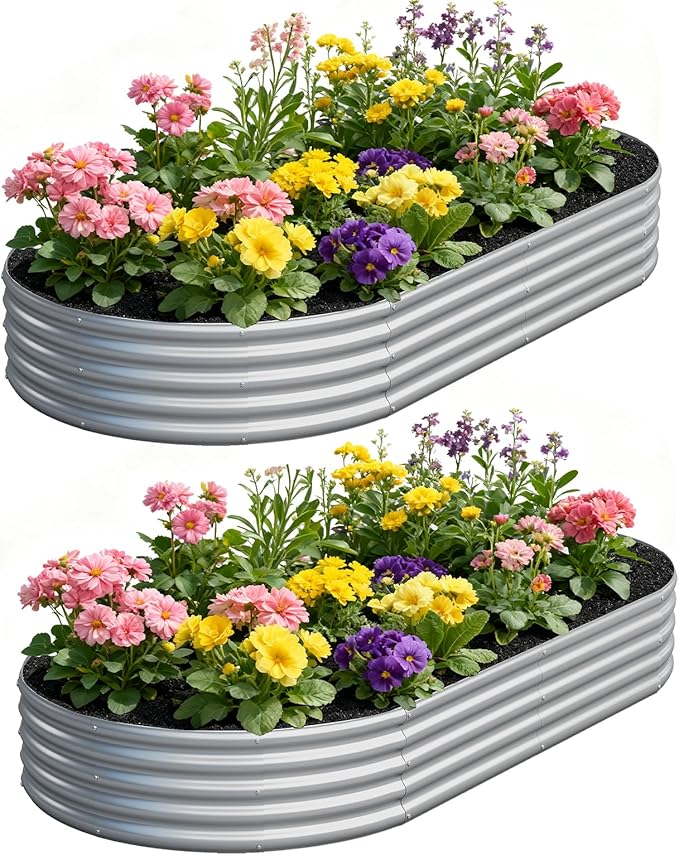 zizin 2 Pack Galvanized Raised Garden Bed Metal Oval Raised Garden Beds Outdoor by zizin