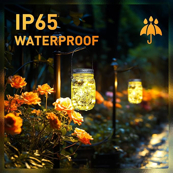 GIGALUMI Solar Mason Jar Lights, 12 Pack 30 Led String Fairy Lights Garden - Image 6