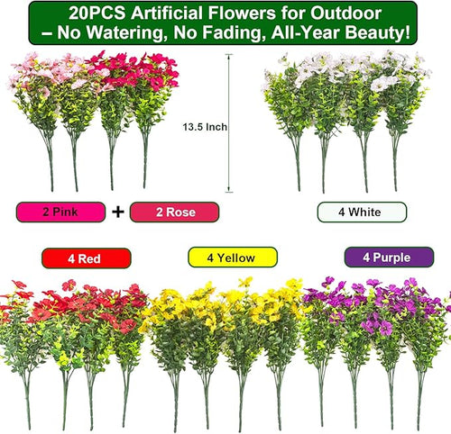 20 Bundles Artificial Flowers for Outdoors, UV Resistant Fake Plants Flowers - Image 2