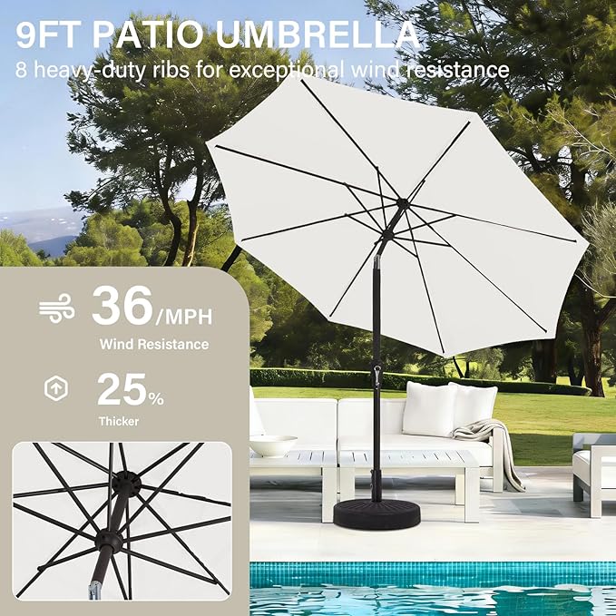 MEWAY 9ft Patio Umbrella Outdoor Table Umbrellas - Image 5