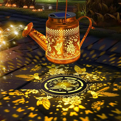 2 Pack Solar Lanterns Outdoor Waterproof, Hummingbird Watering Can Garden Decor - Image 2