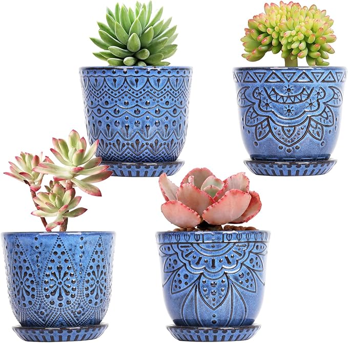 Gepege Succulent Pots, 4 Inch Small Indoor Ceramic Planter Pot by Gepege