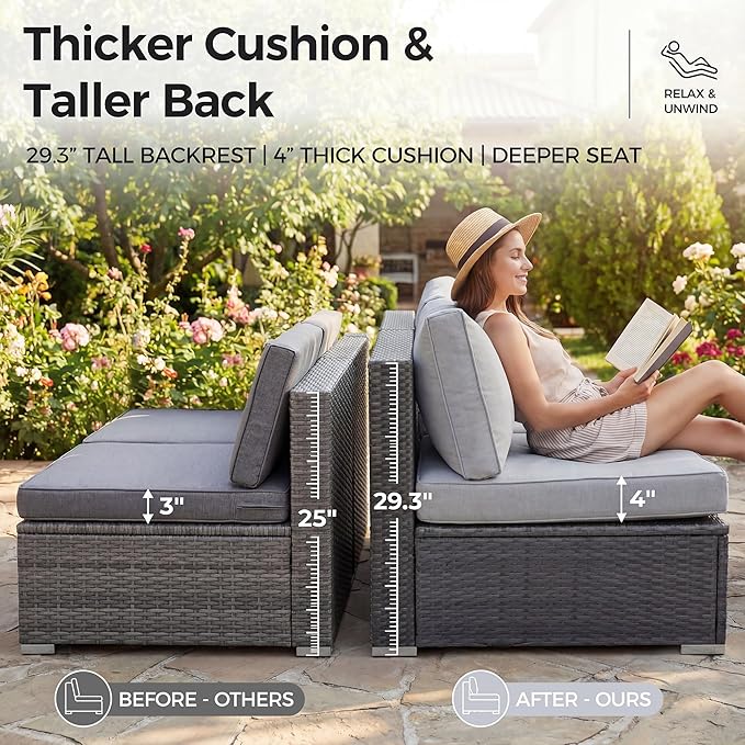 NICESOUL 11 Piece Modern Outdoor Furniture Sofa Set, 29.3'' High Back Comfy - Image 6