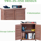 Outdoor Potting Bench with Storage Cabinet and Metal Top, Wood Workstation - Image 7
