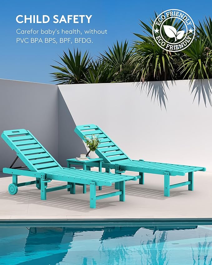 SERWALL Outdoor Chaise Lounge Set of 6, HDPE Pool Lounge Chair - Image 8