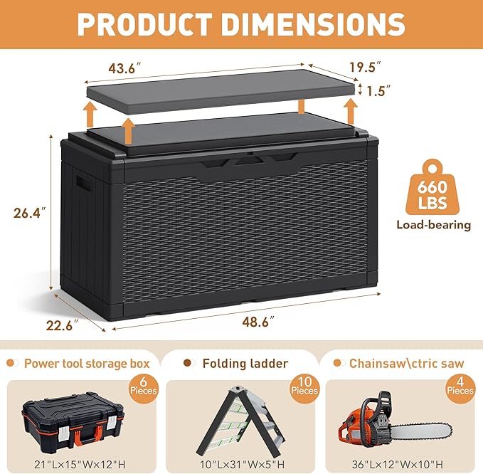 Greesum 100 Gallon Resin Deck Box Large Outdoor Storage Boxes - Image 8