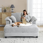 VINGLI 56" Oversized Chaise Lounge Chair, Light Grey Comfy Corduroy Chaise Sofa - Image 8