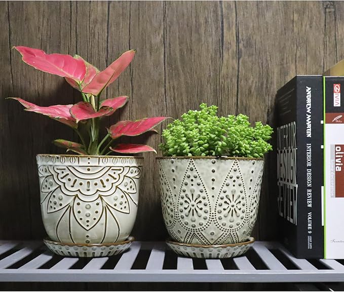 Gepege 6 Inch Beaded Ceramic Planter Set of 2 - Image 5
