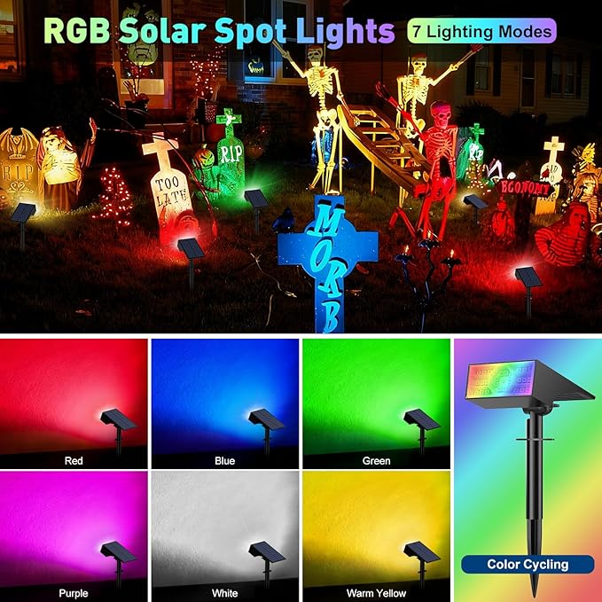Solar Color Changing RGB Spot Lights Outdoor, 10 Pack/7 Lighting Modes - Image 3