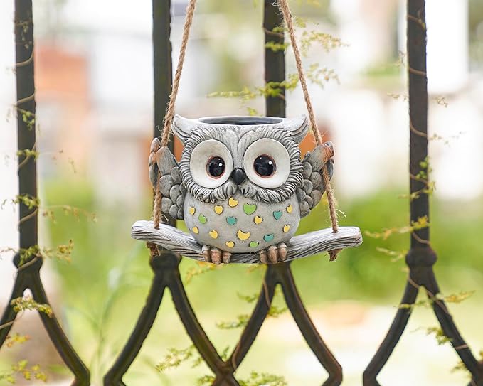 Swing Owl Hanging Planters for Indoor Plants, Cute Small Succulent Pots - Image 3