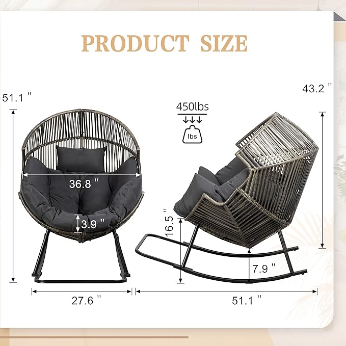 Vongrasig Wicker Egg Chair PE Rattan Rocking Chair - Image 3