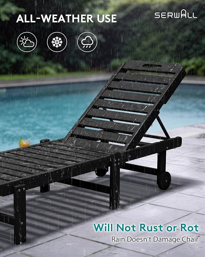 SERWALL Patio Chaise Lounge Chair, HDPE Outdoor Lounge Chair - Image 10