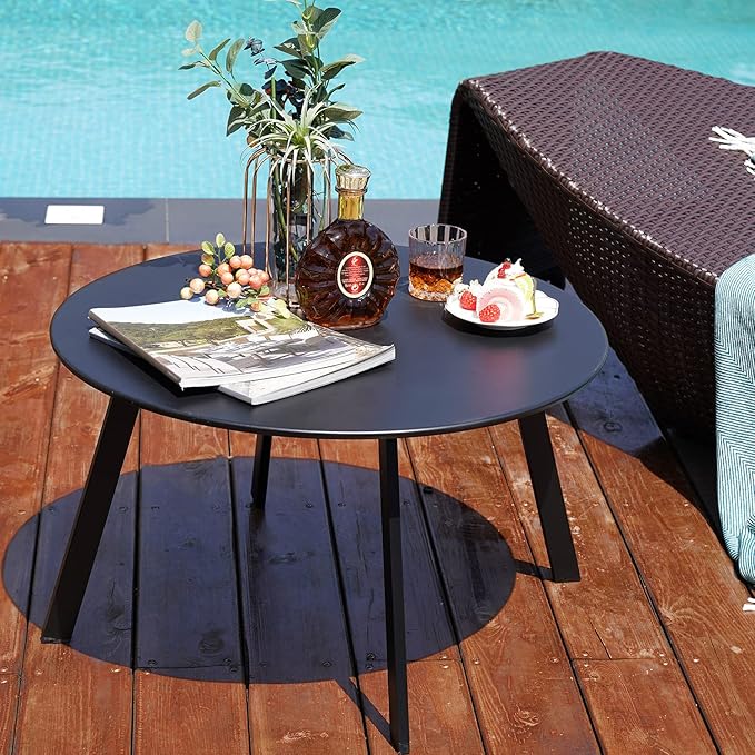 Grand Patio Round Steel Patio Coffee Table, Weather Resistant Outdoor Large - Image 2