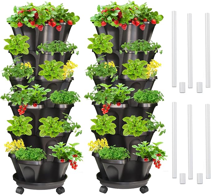 Strawberry Vertical Planter 2 Pack, 6 Tiered Stacking Garden Tower, Stackable by Tectsia